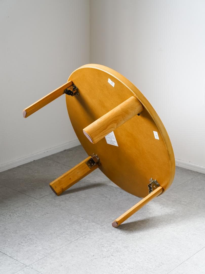 90's \"フクダクラフト\"天然木 円卓/ローテーブル 折りたたみ モダン