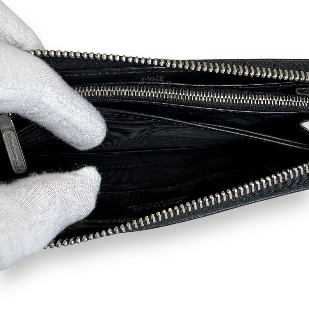 極美品■ホワイトハウスコックス ブライドルレザー クロコ型押し 長財布 ブラック