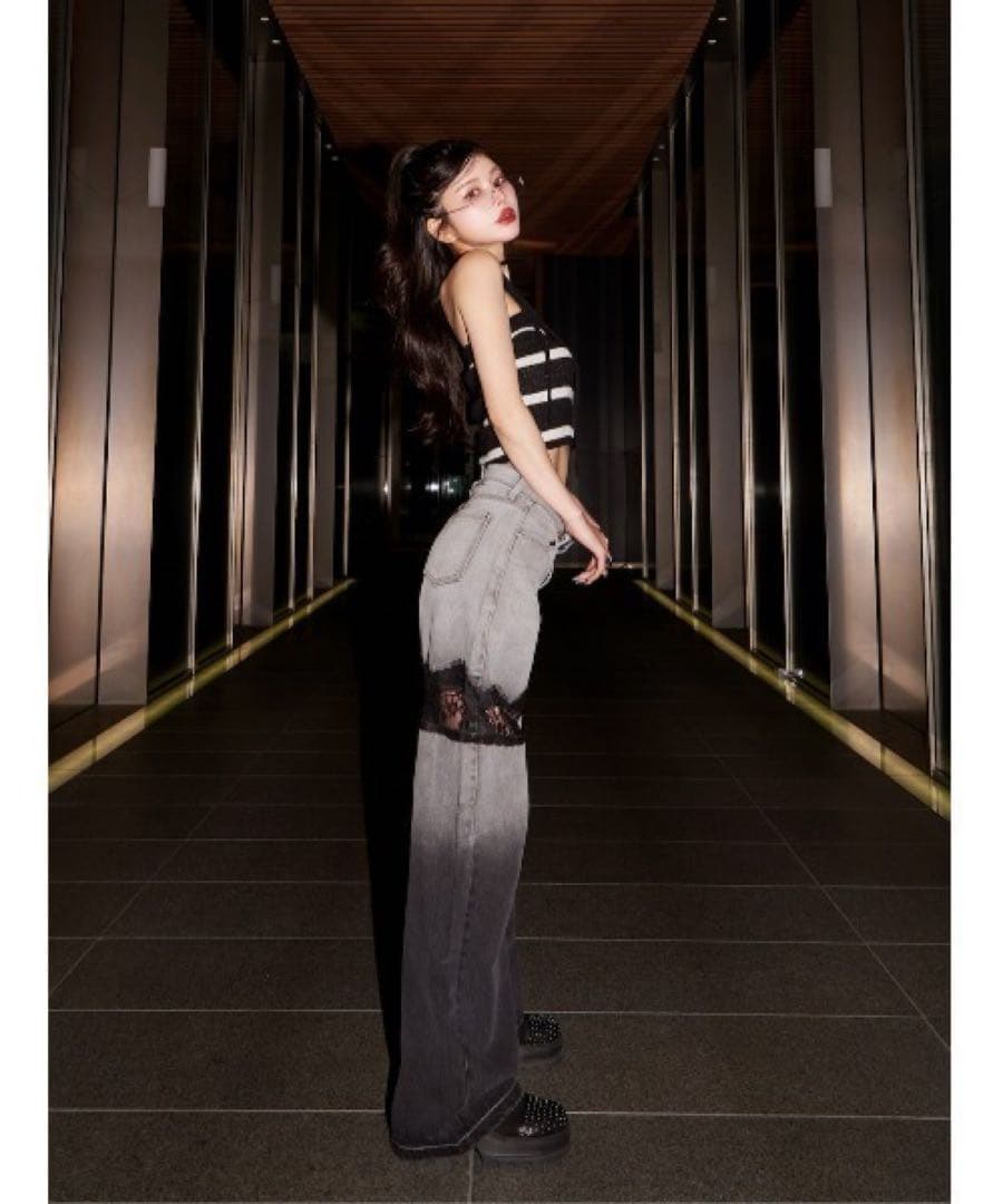 Darich ダーリッチ スカラップレースデニムロングパンツ