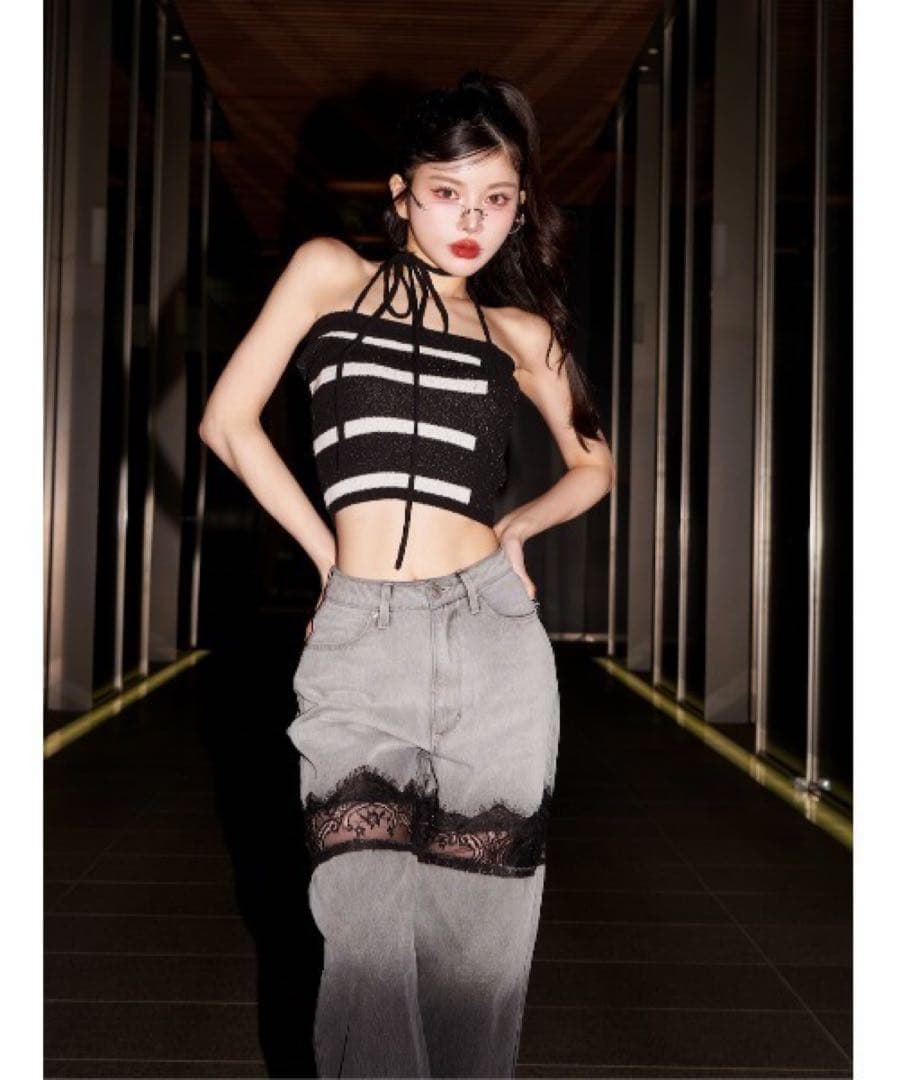 Darich ダーリッチ スカラップレースデニムロングパンツ