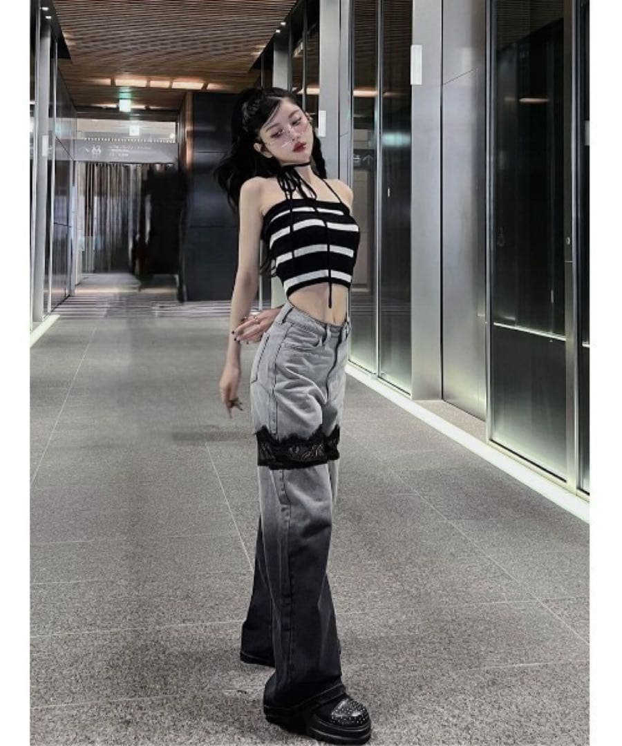 Darich ダーリッチ スカラップレースデニムロングパンツ