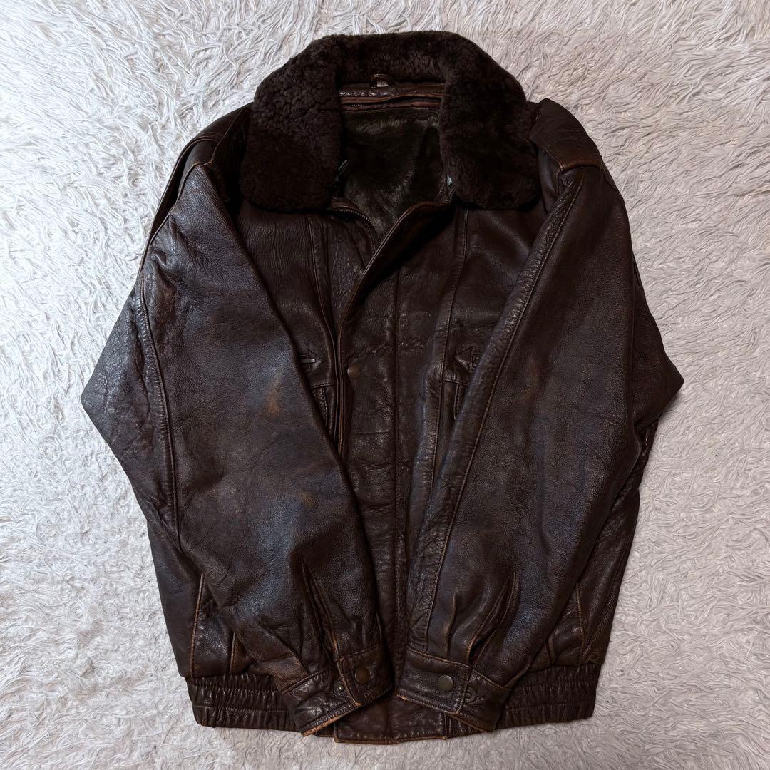 テイル ✨00s G1 レザーフライトジャケット ブラウン ボア襟 ライナ