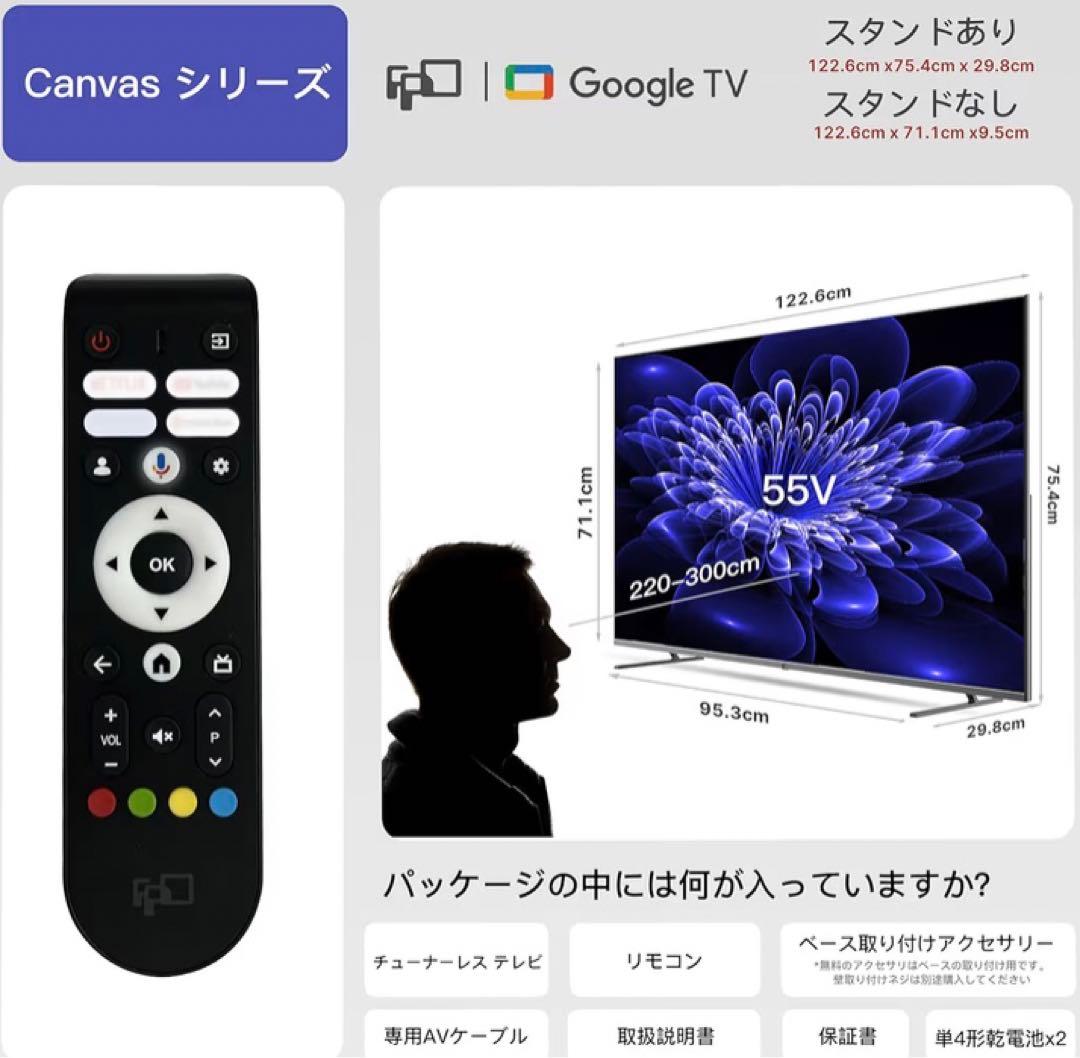 FPD チューナーレステレビ 55V型　Google TV