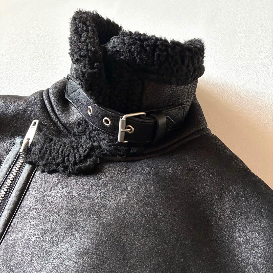 ZARA　ザラフェイクムートン　ダブルライダース　ボアジャケット　ブラック