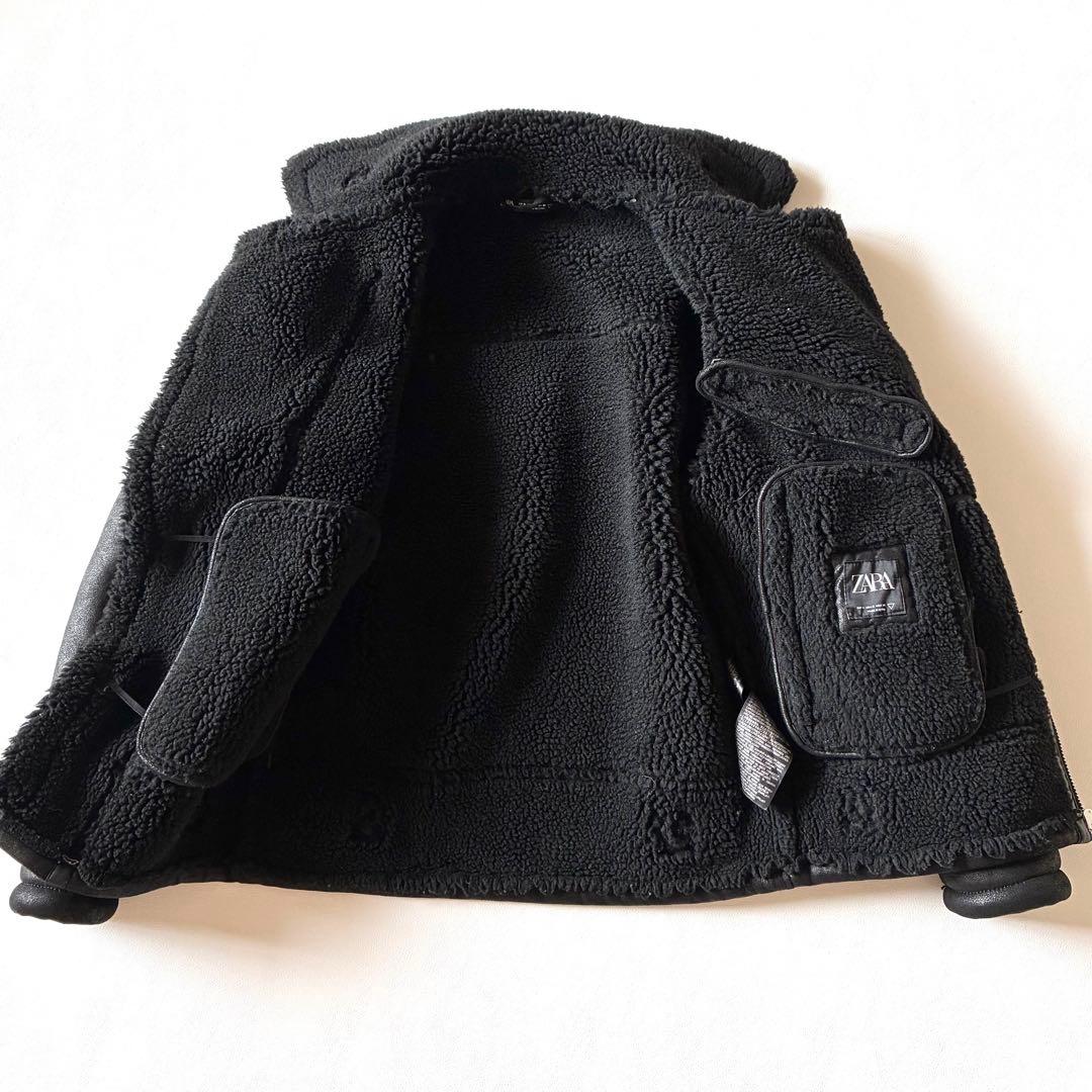 ZARA　ザラフェイクムートン　ダブルライダース　ボアジャケット　ブラック