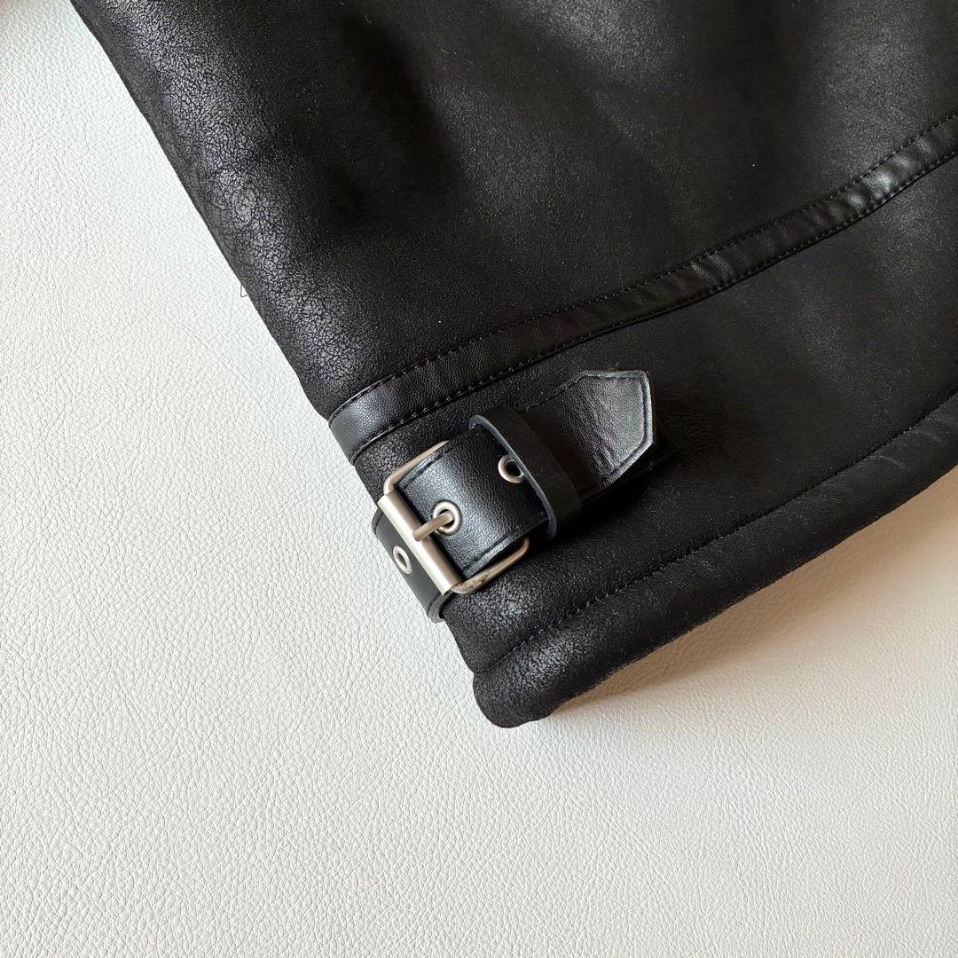 ZARA　ザラフェイクムートン　ダブルライダース　ボアジャケット　ブラック