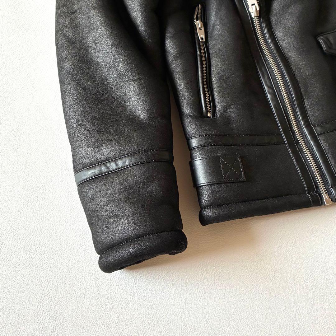 ZARA　ザラフェイクムートン　ダブルライダース　ボアジャケット　ブラック