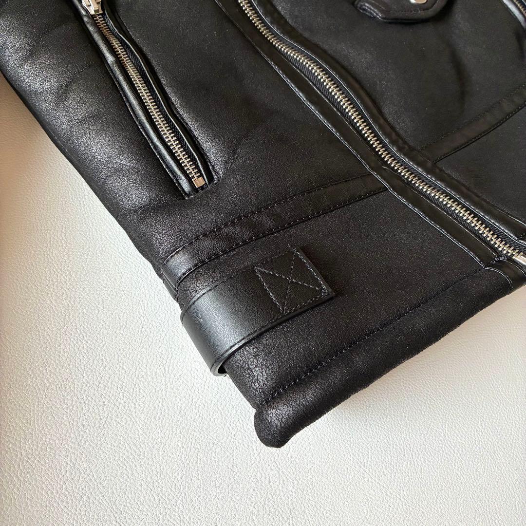 ZARA　ザラフェイクムートン　ダブルライダース　ボアジャケット　ブラック