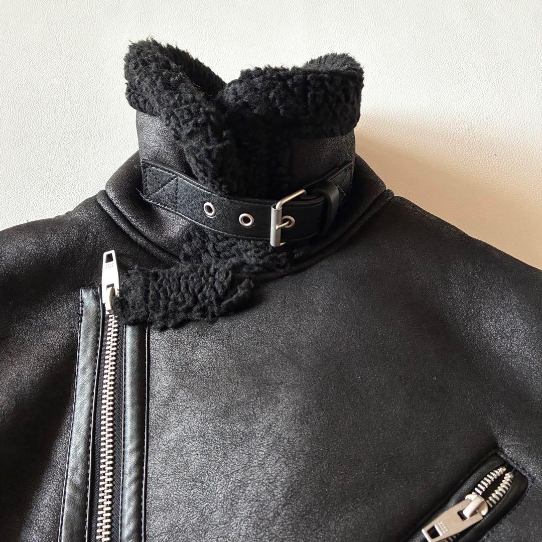 ZARA　ザラフェイクムートン　ダブルライダース　ボアジャケット　ブラック