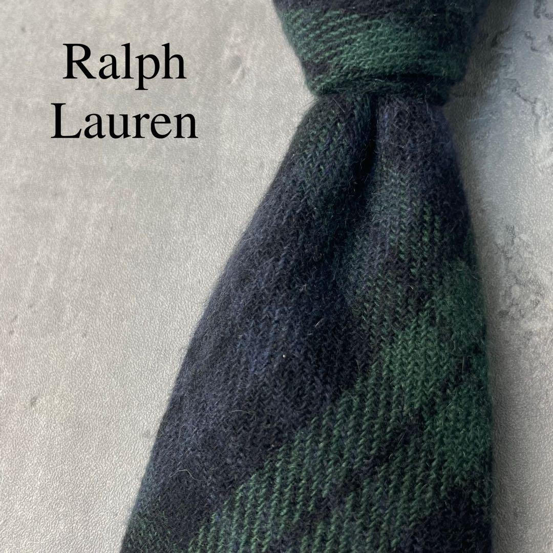美品 Ralph Lauren ブラックウォッチ カシミヤ ネクタイ グリーン