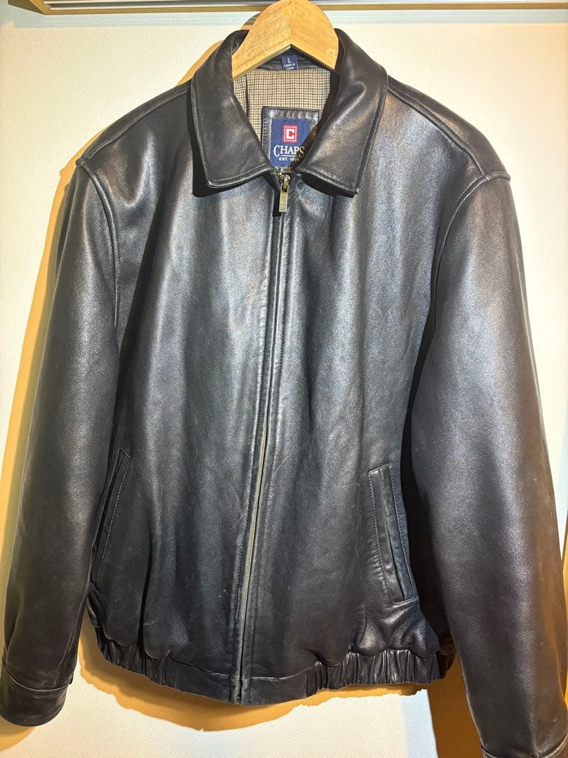 【本革】ラルフローレンレザージャケット黒Ｌ CHAPS vintage美品
