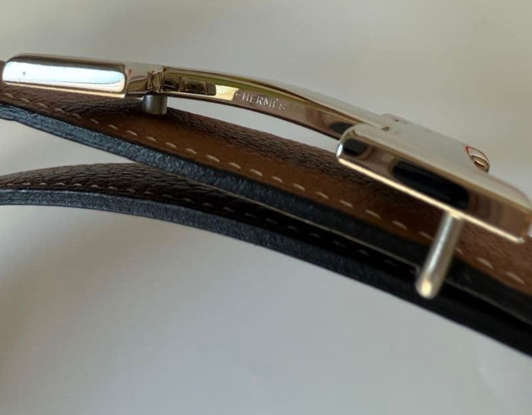 即決可 エルメス Hベルト ブラック／ゴールド リバーシブル