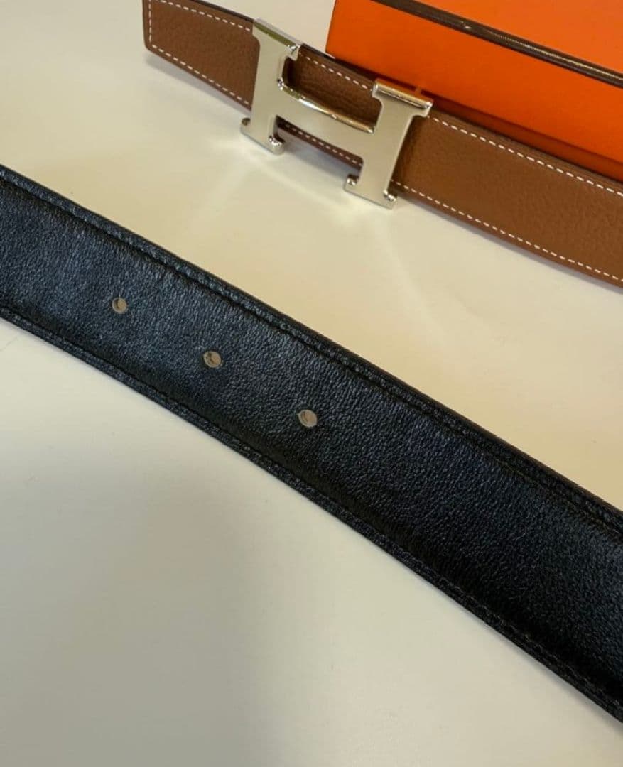 即決可 エルメス Hベルト ブラック／ゴールド リバーシブル