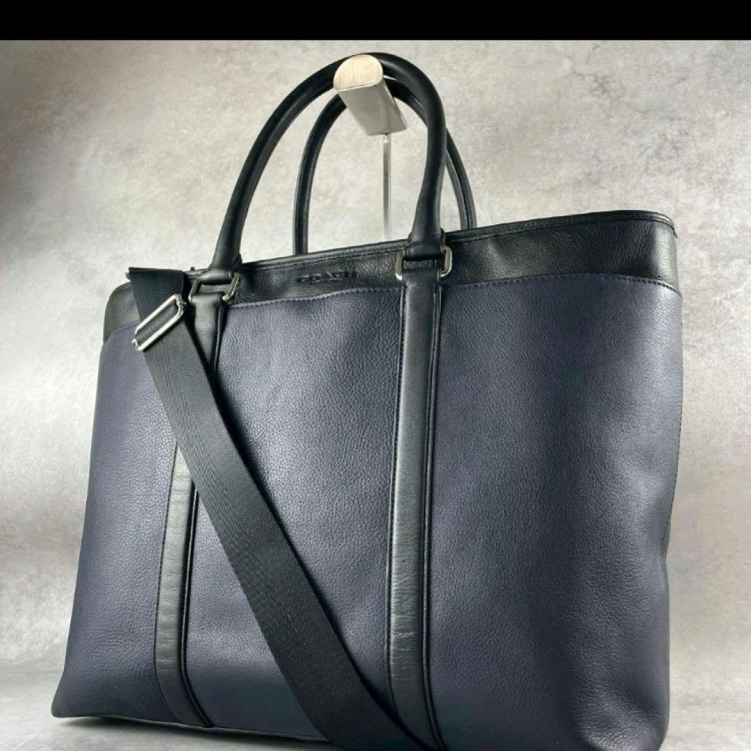 極美品 コーチ メトロポリタン 2way トートバッグ ビジネス レザー 紺 黒