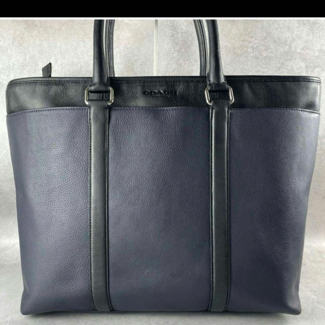 極美品 コーチ メトロポリタン 2way トートバッグ ビジネス レザー 紺 黒