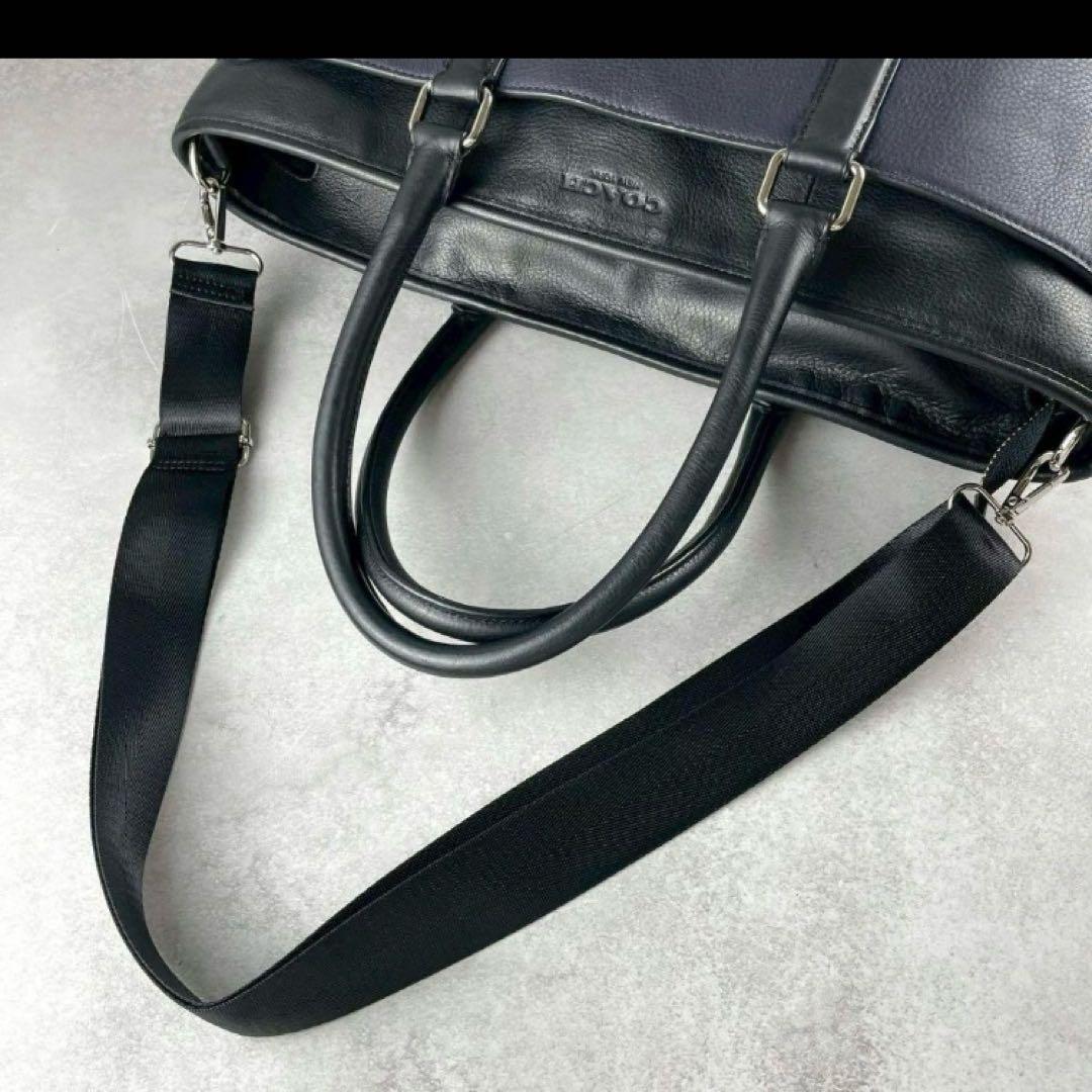 極美品 コーチ メトロポリタン 2way トートバッグ ビジネス レザー 紺 黒