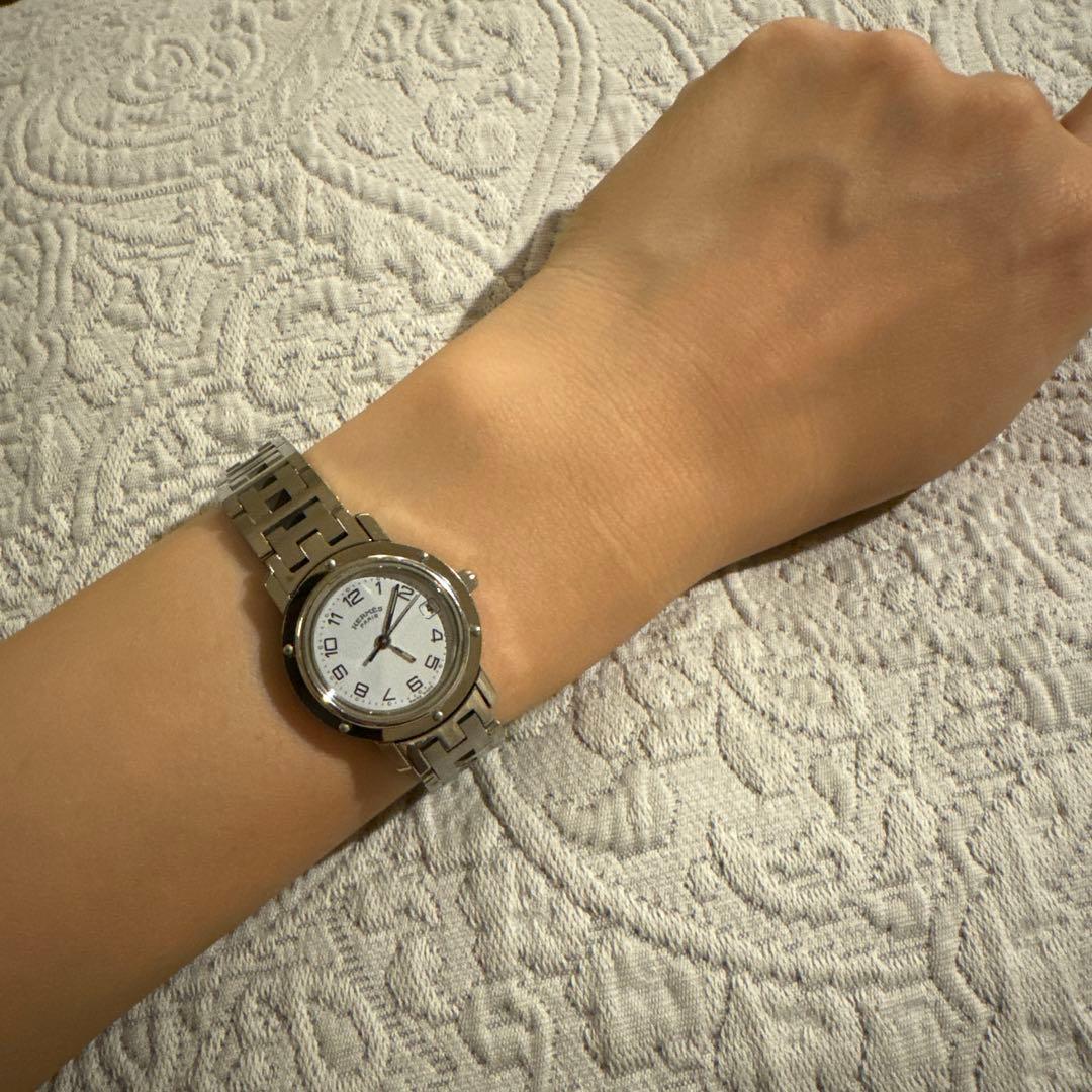 HERMES 時計 ステンレススチール 白　クリッパー　エルメス