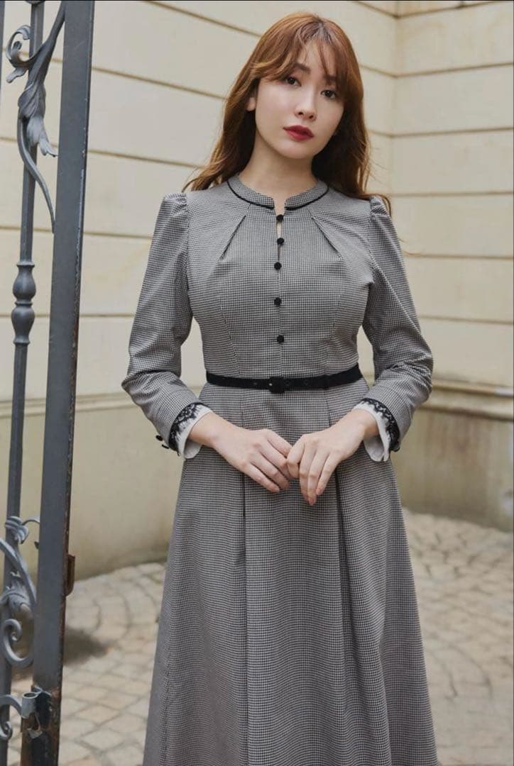 HLT￤Classic Monochrome Check Midi Dress