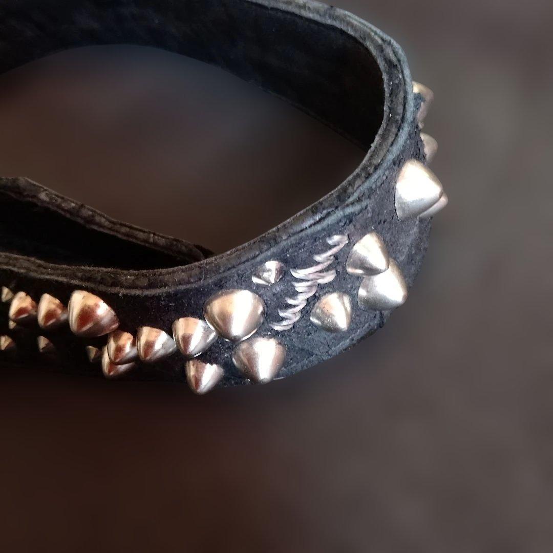 KMRii スタッズ 黒レザーベルト デストロイレザー加工