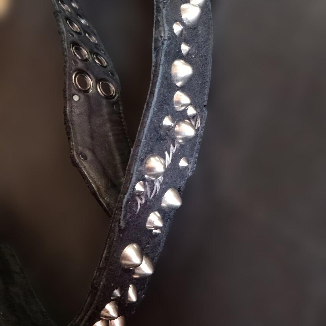 KMRii スタッズ 黒レザーベルト デストロイレザー加工