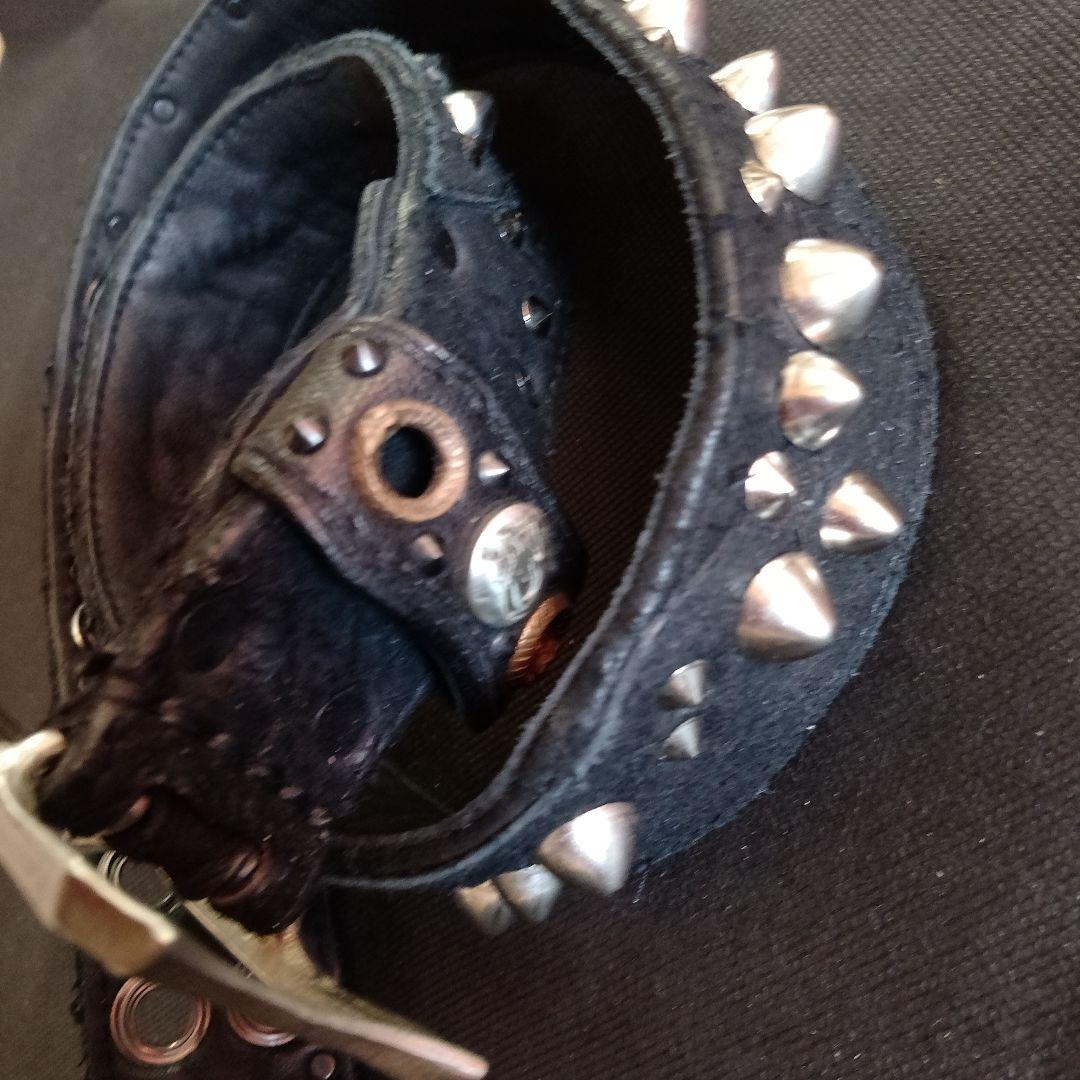 KMRii スタッズ 黒レザーベルト デストロイレザー加工