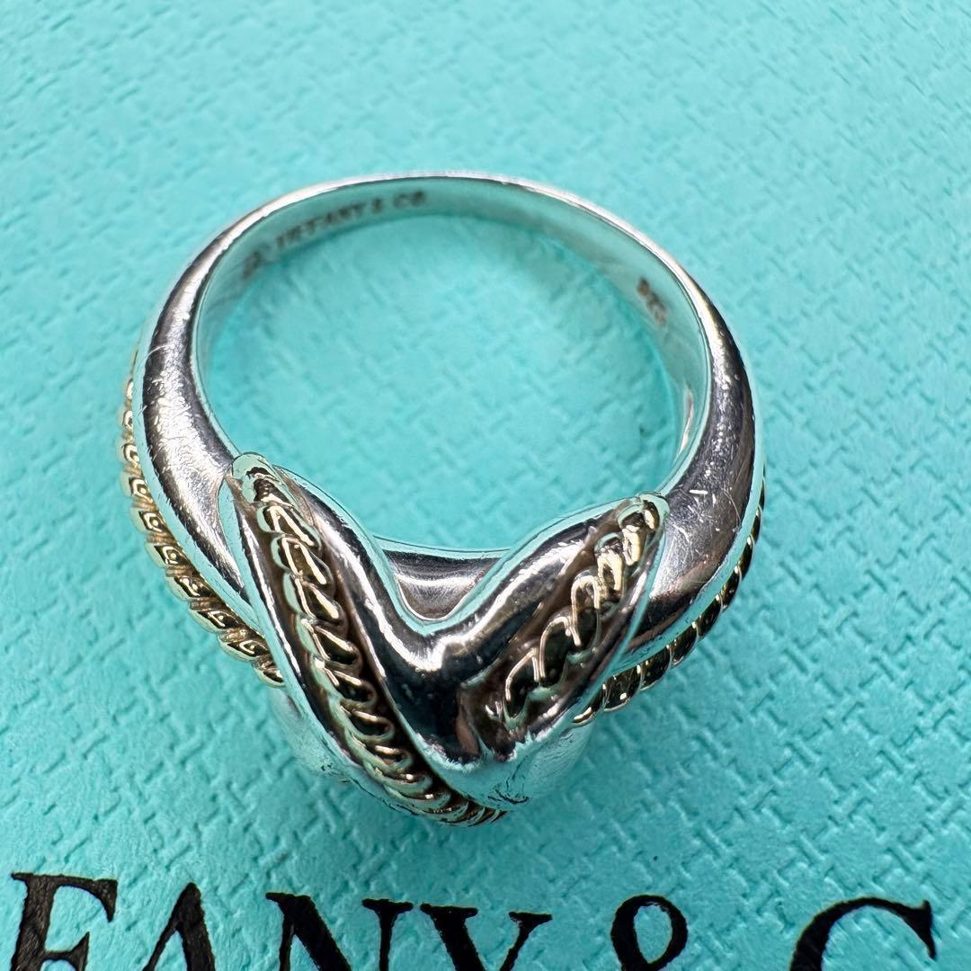 【美品】約11号 ティファニー シグネチャークロス Au750 SV925コンビ