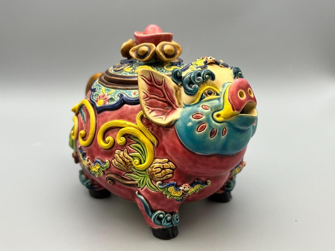 吉田　急須　豚形　智盧　陶光　林智信　林俊亨作　交趾焼　陶磁器　台湾交趾