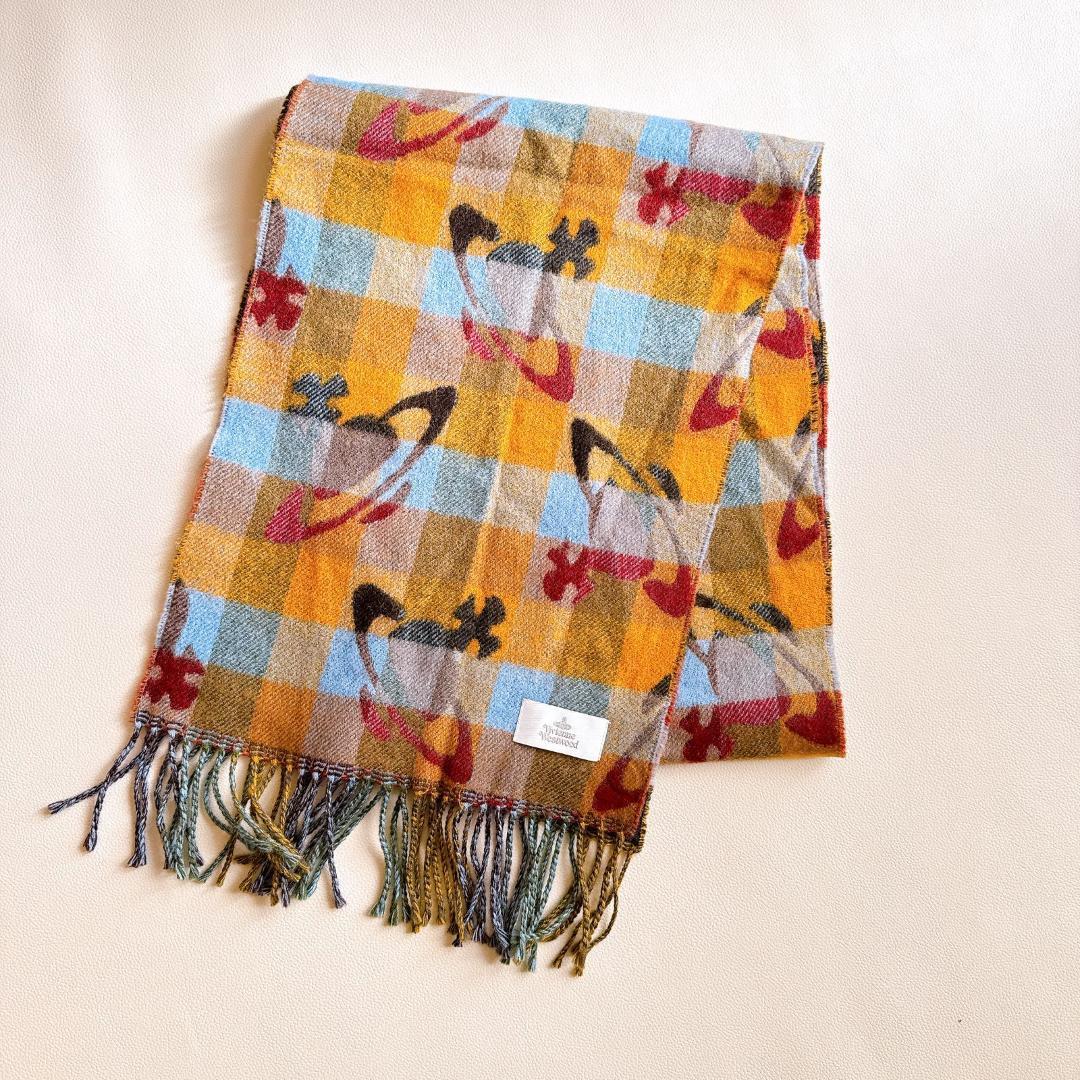 美品 ヴィヴィアンウエストウッド マフラー ウール　オーブ チェック 日本製