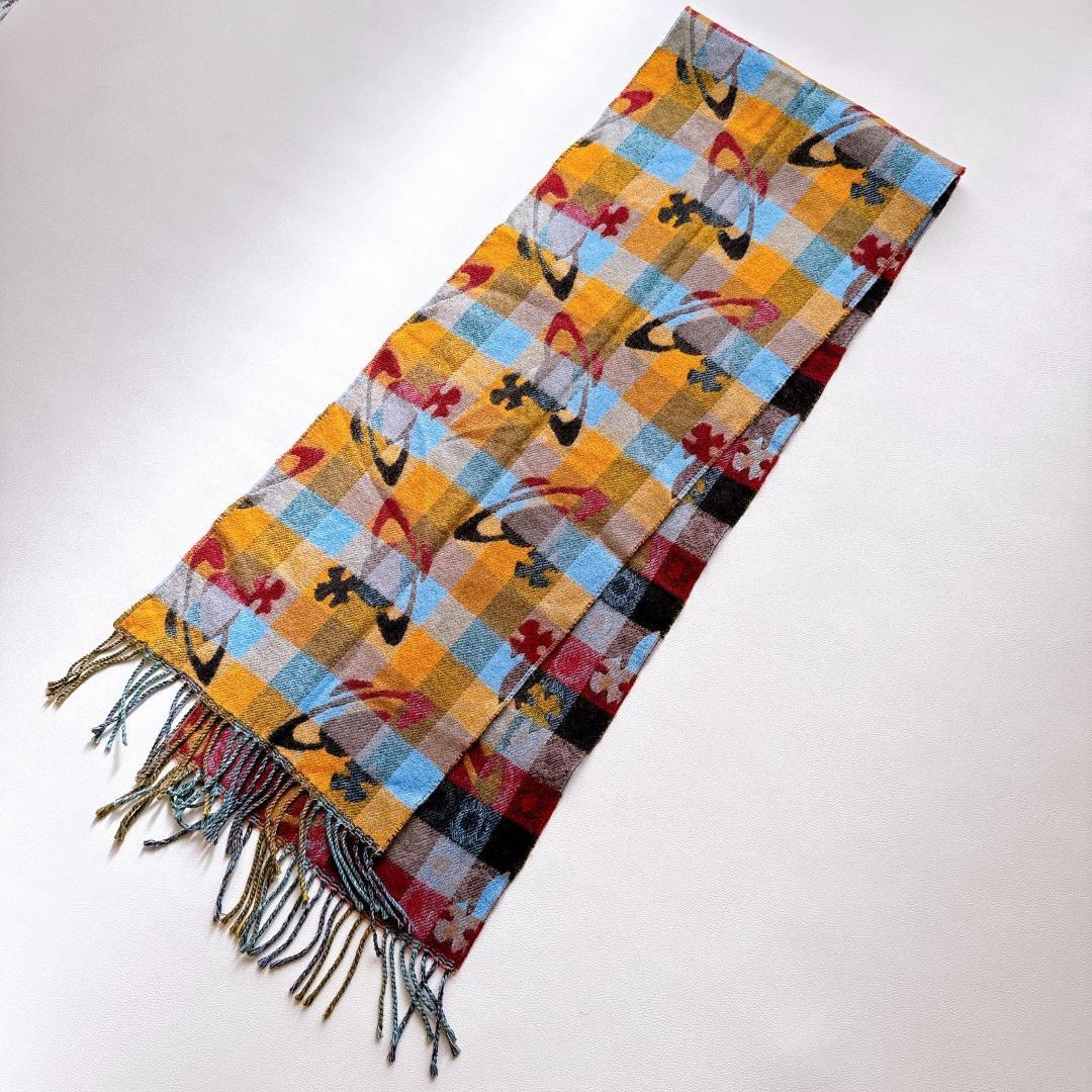 美品 ヴィヴィアンウエストウッド マフラー ウール　オーブ チェック 日本製