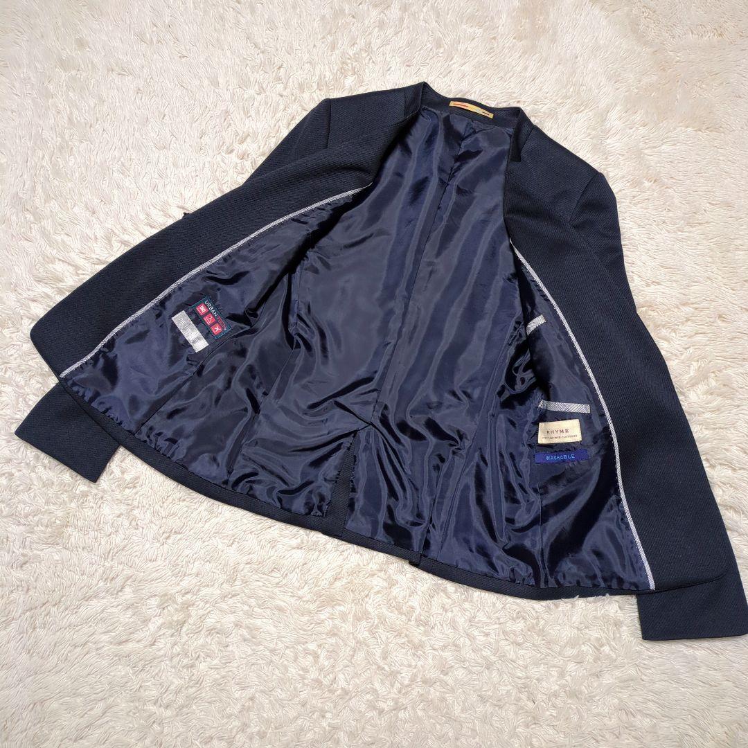 極美品！ORIHICA　ノーカラーパンツスーツセットアップ　M/L　濃紺　洗える