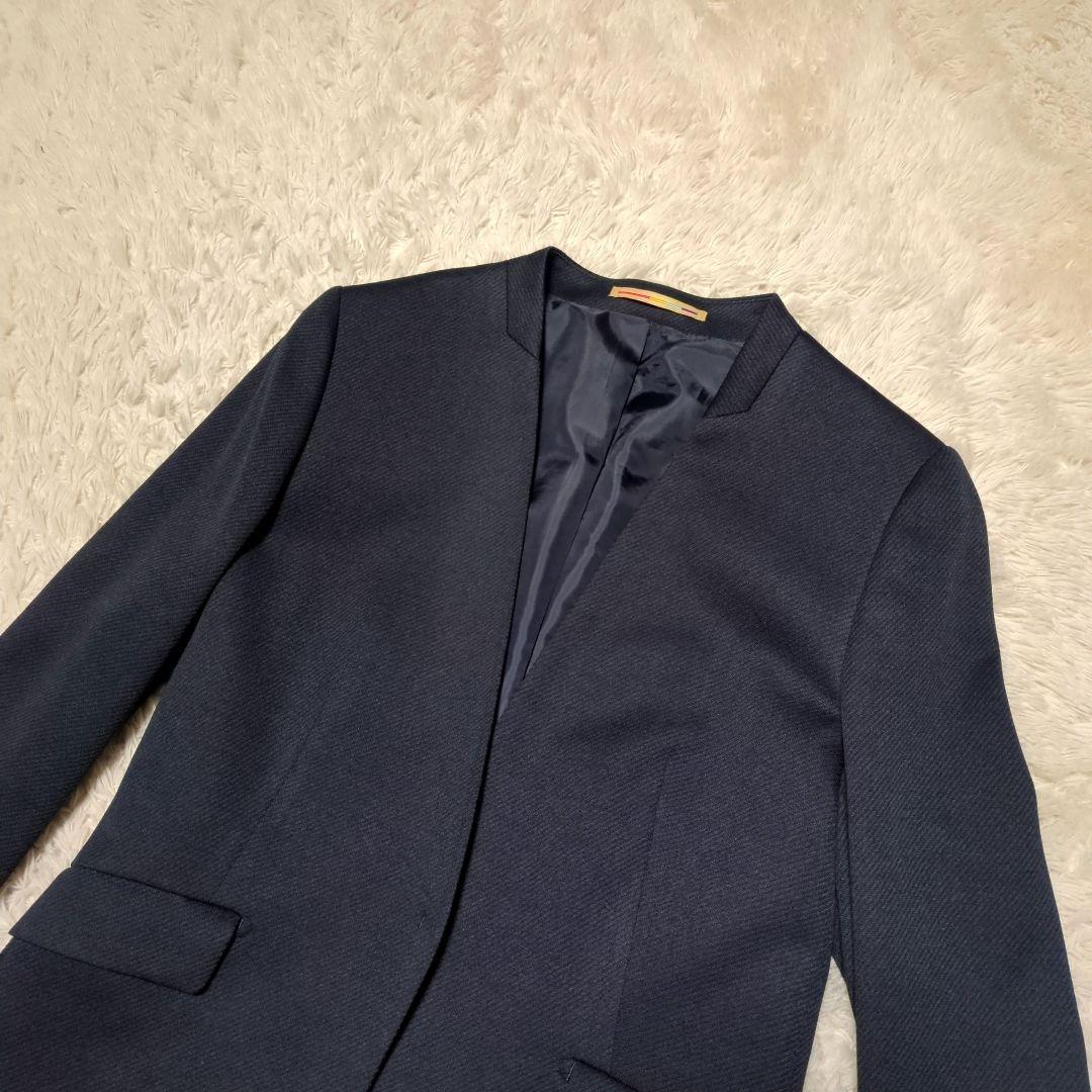 極美品！ORIHICA　ノーカラーパンツスーツセットアップ　M/L　濃紺　洗える