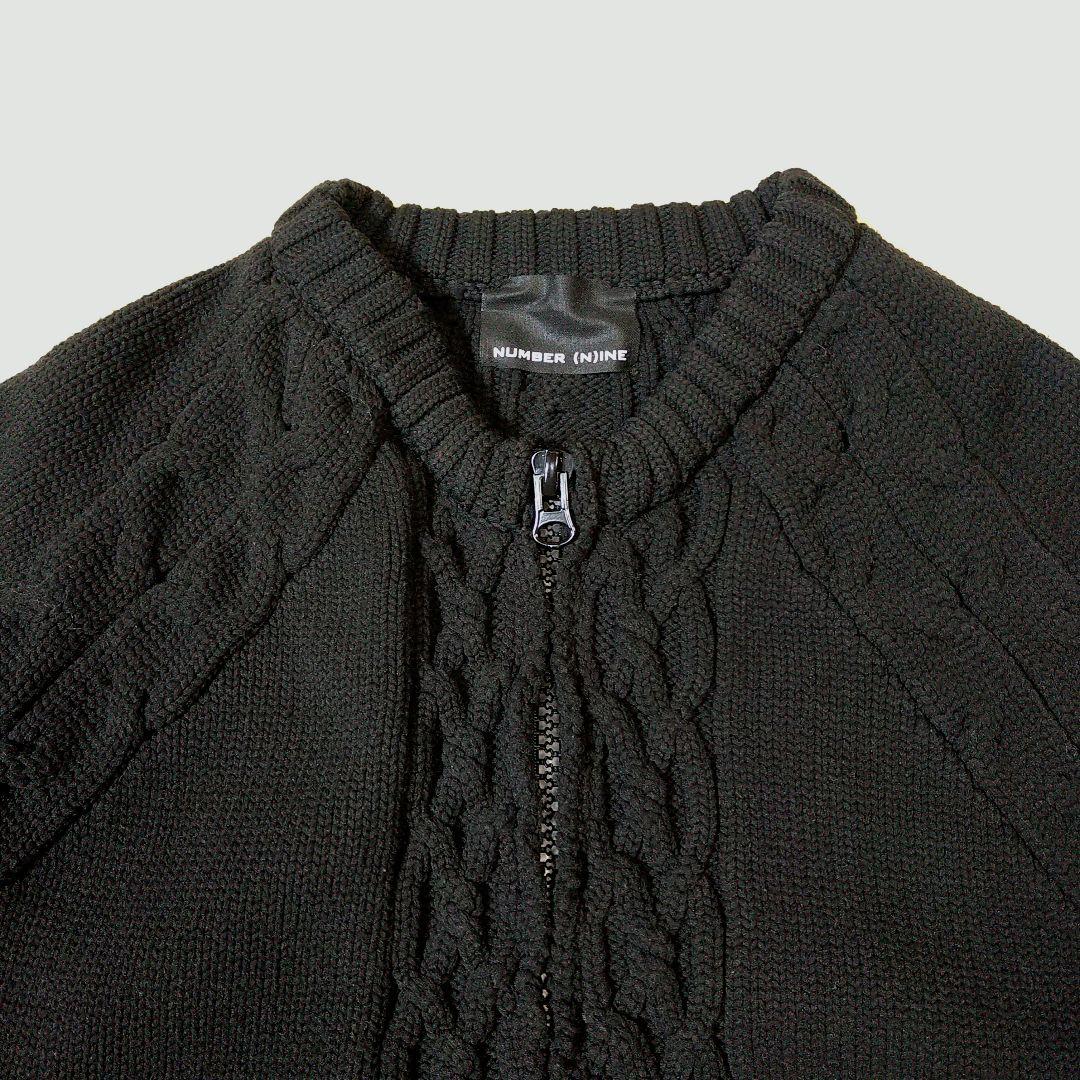 NUMBER (N)INE ジップアップ ケーブルニット L 黒 カーディガン