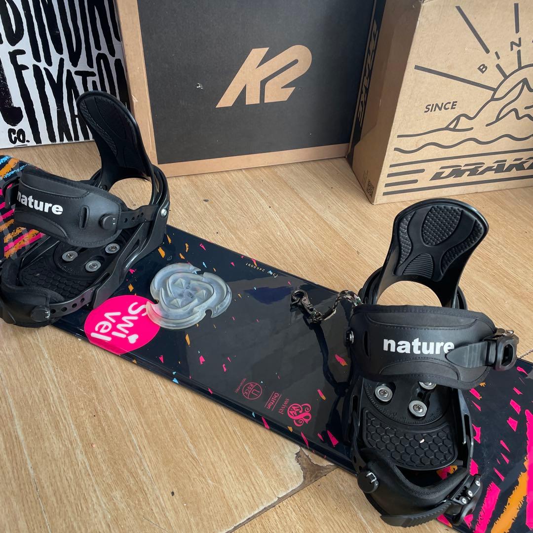 SWIVEL×NATURE　キッズスノーボードセット　バイン付4点セット