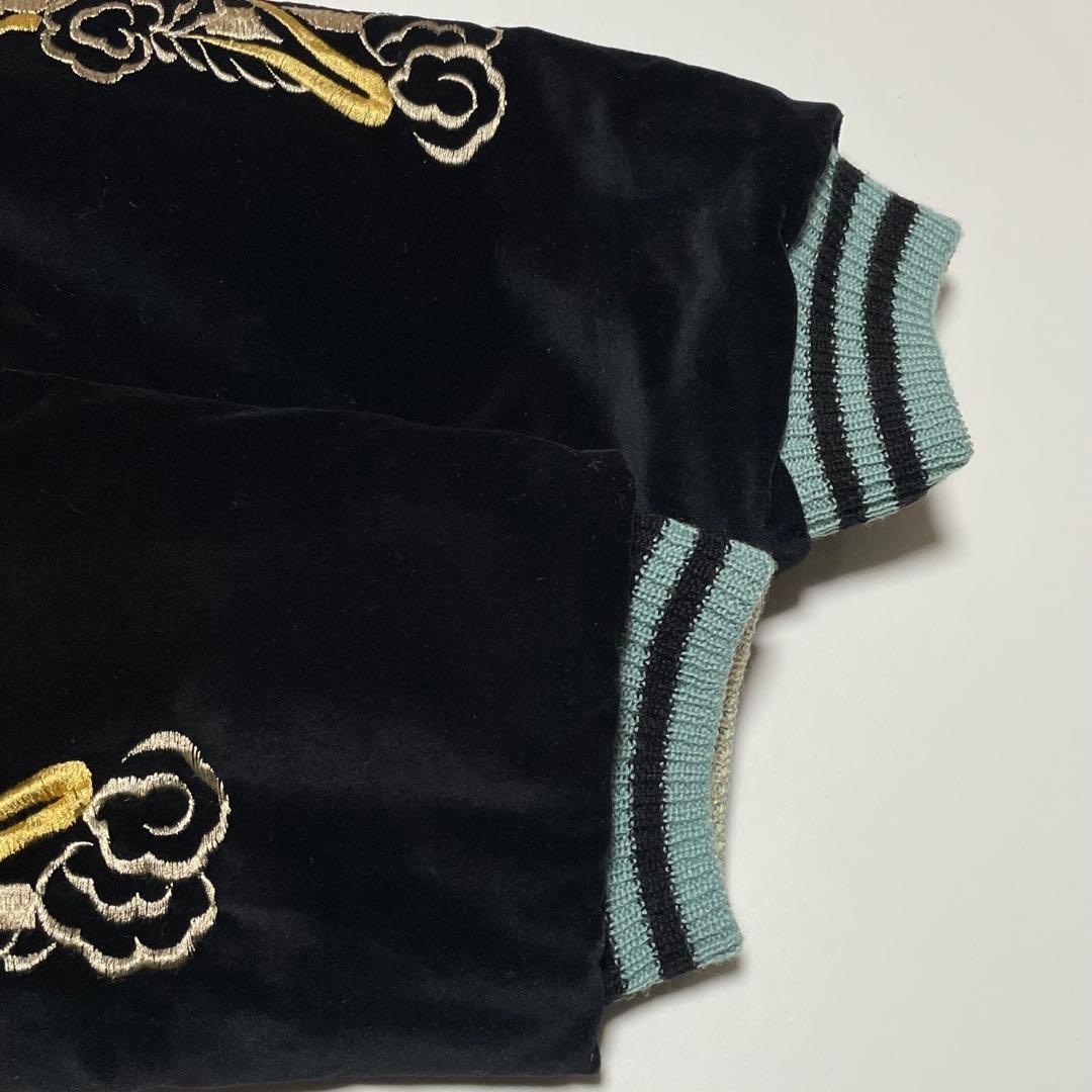 美品　L ★テーラー東洋　別珍　スカジャン　横田基地　龍　富士　黒/緑　ブラック