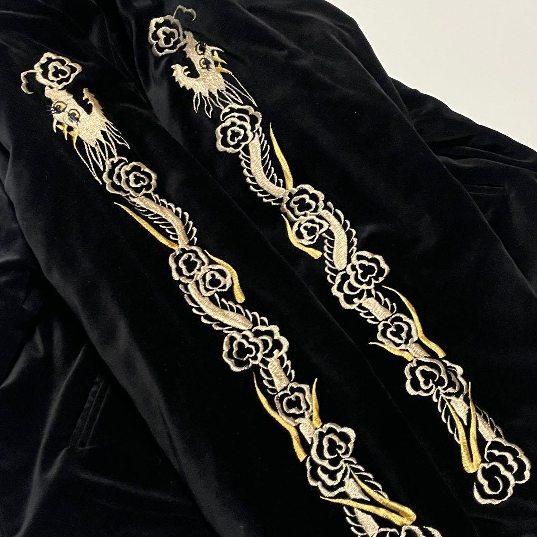 美品　L ★テーラー東洋　別珍　スカジャン　横田基地　龍　富士　黒/緑　ブラック