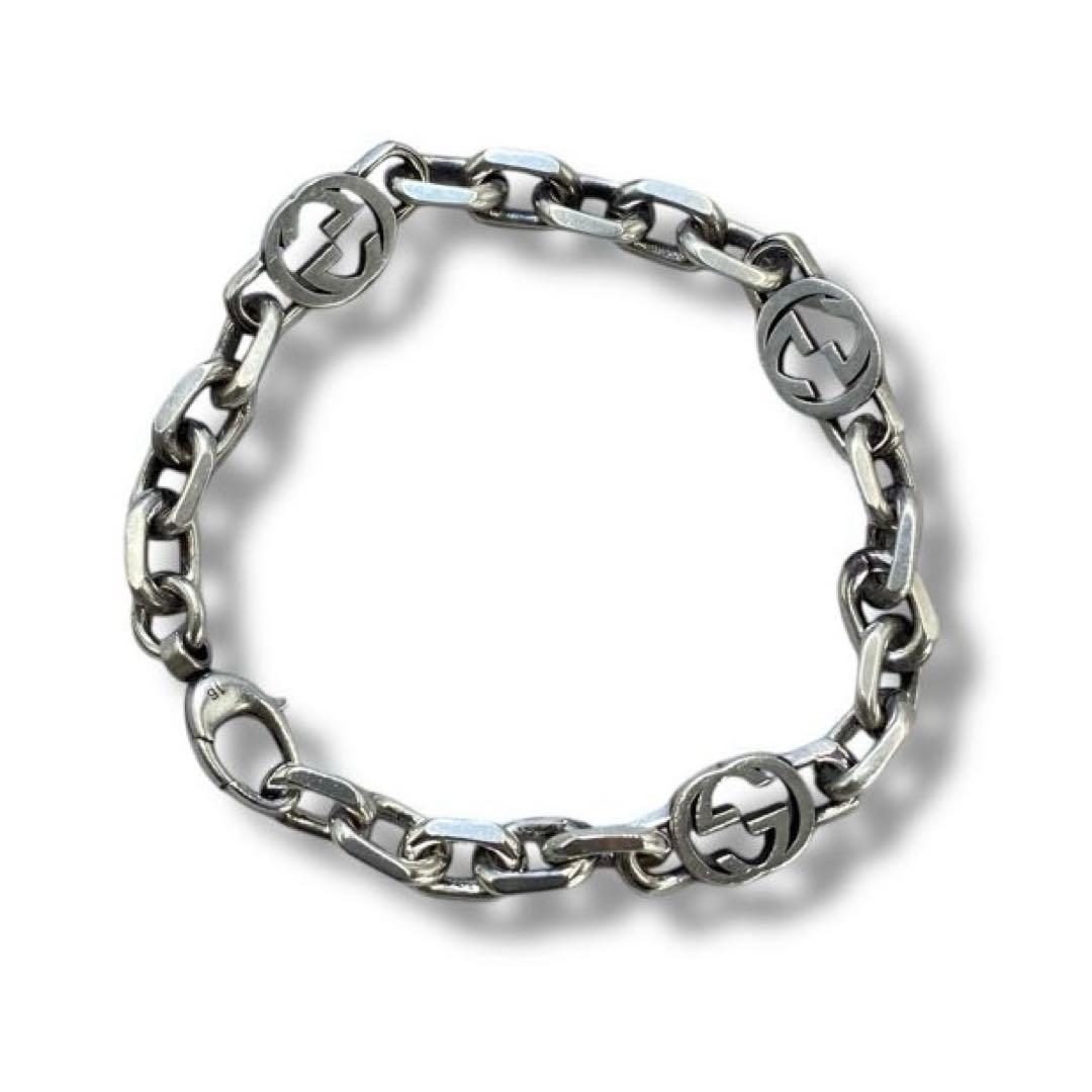 美品 GUCCI グッチ インターロッキング チェーン ブレスレット シルバー