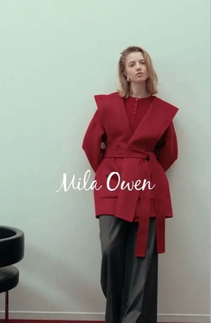 ミラオーウェン　共布ベルト付ハーフ丈フードリバーコート