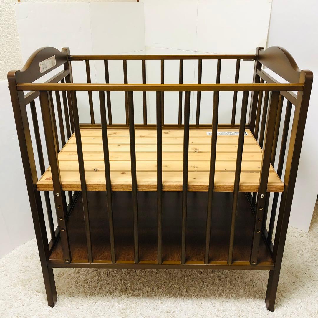 日本製　サワベビー　ベビーベッド　木製　ブラウン　ハイタイプ　澤田工業