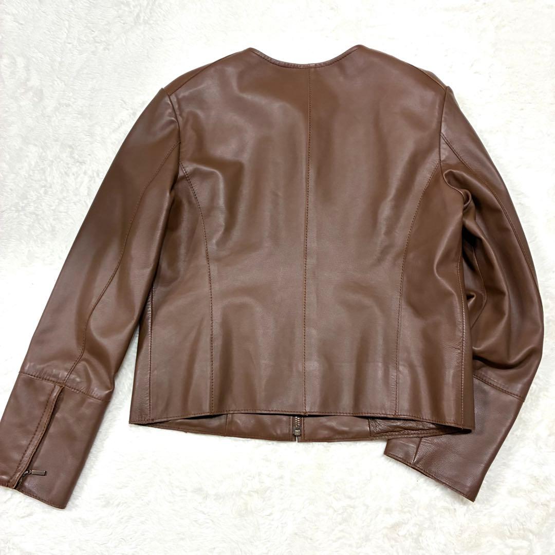 美品 23区 羊革レザージャケット ノーカラー ブラウン Sサイズ