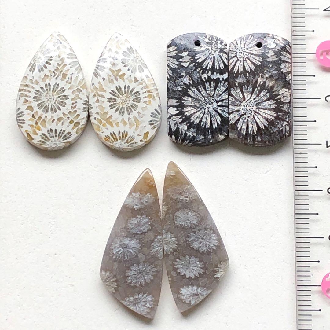 天然石♡フォッシルコーラルのピアス14kgf