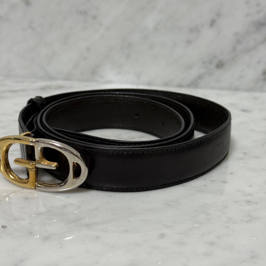 80s GUCCI グッチ ベルト 本革 レザー ブラック GG 銀 金 細幅