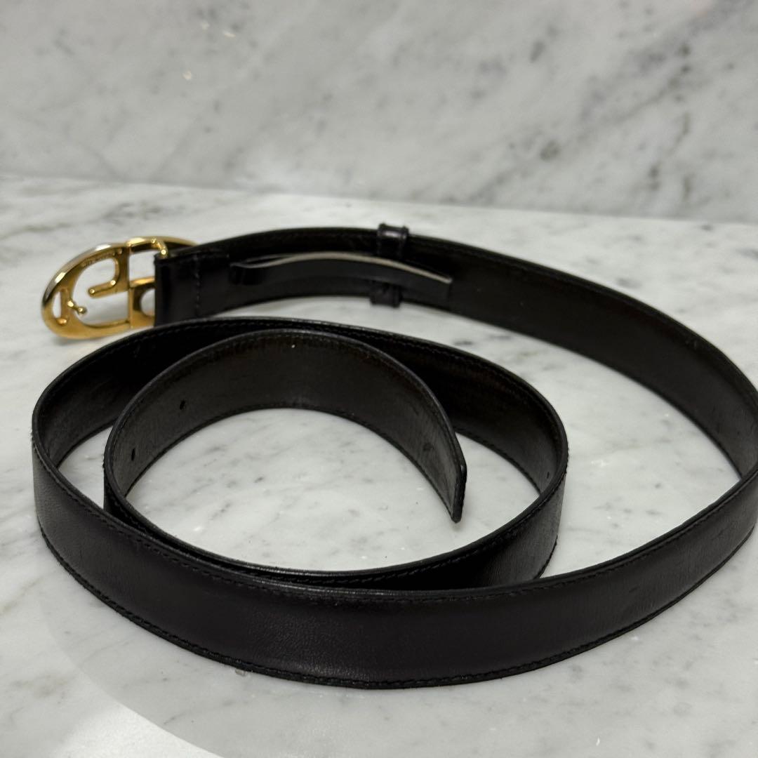 80s GUCCI グッチ ベルト 本革 レザー ブラック GG 銀 金 細幅
