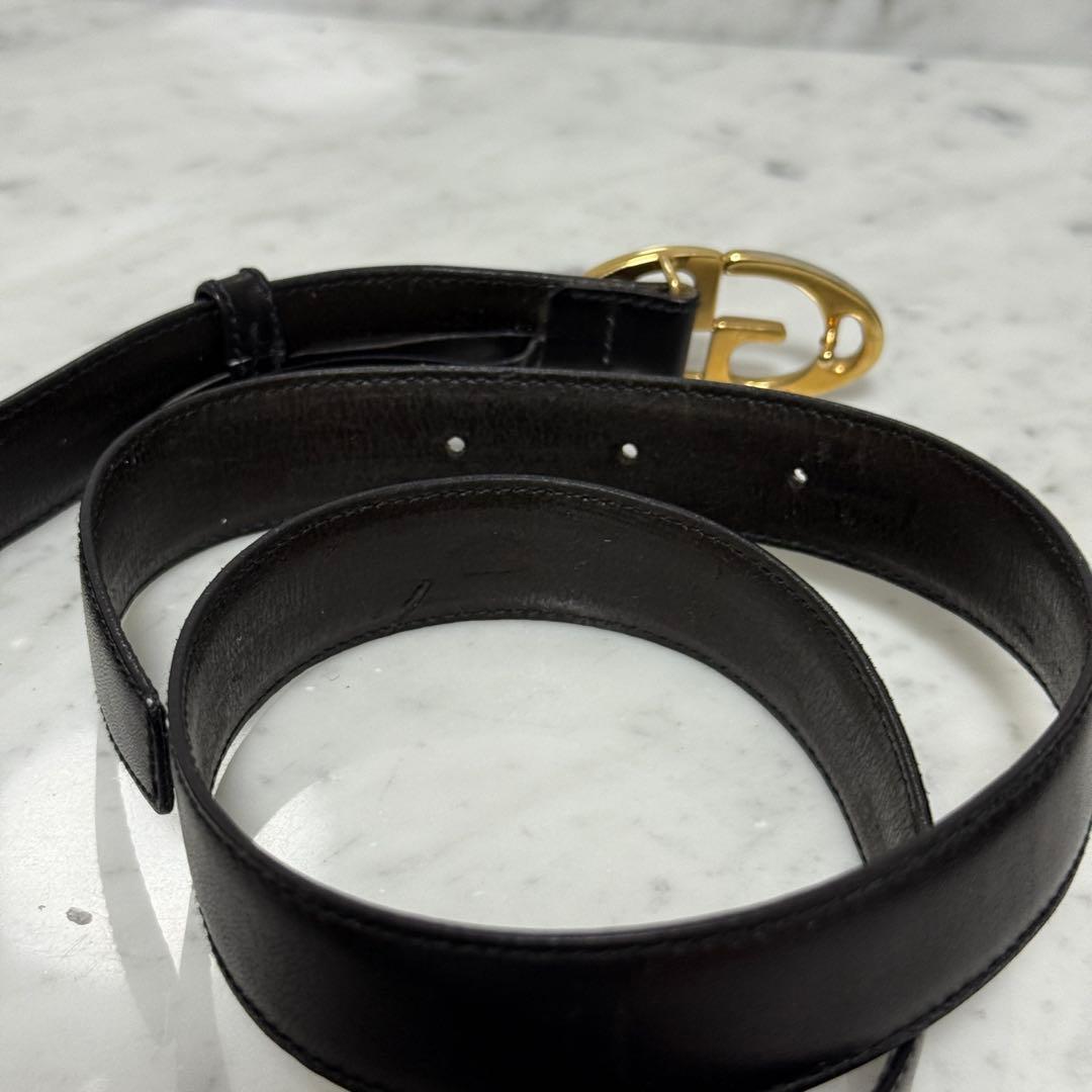 80s GUCCI グッチ ベルト 本革 レザー ブラック GG 銀 金 細幅