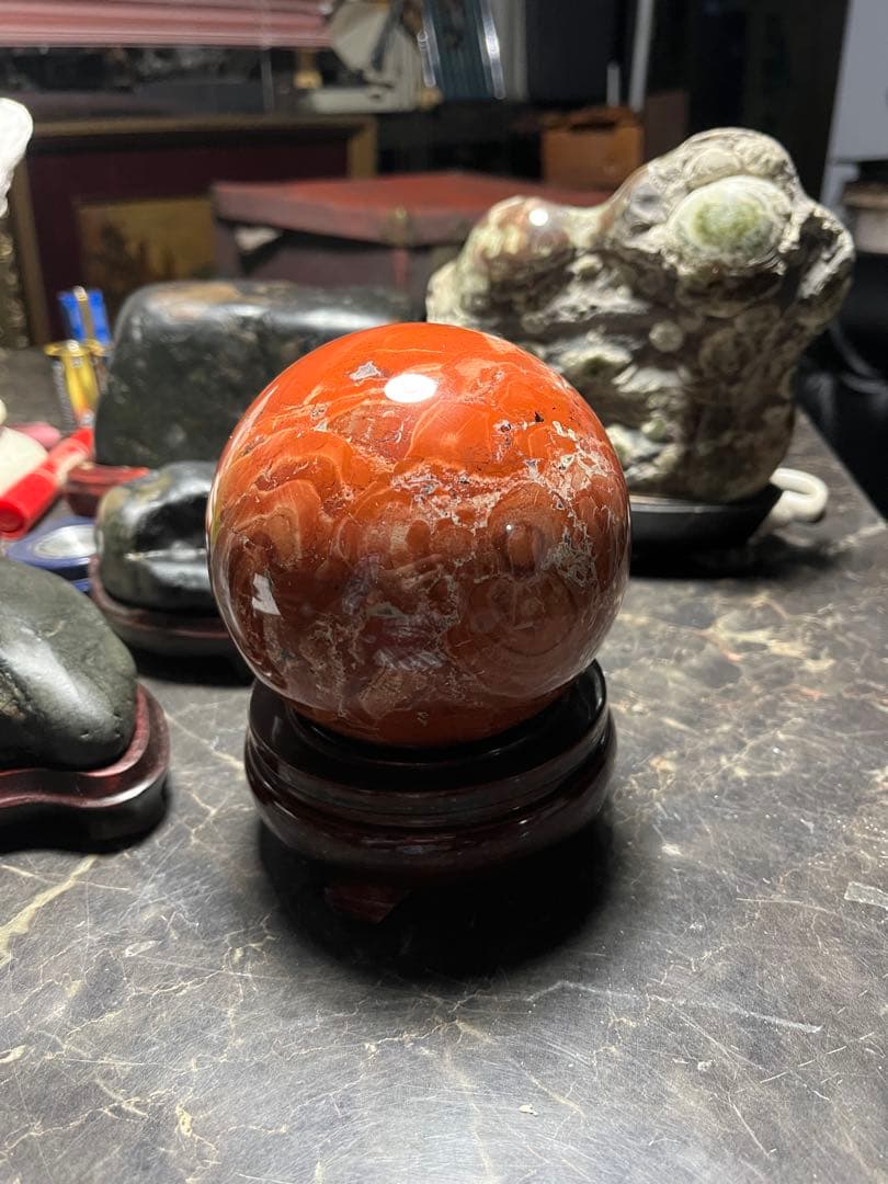 佐渡赤玉石、11センチ赤玉石球体、鑑賞石 パワーストーン、水石、日本三大銘石