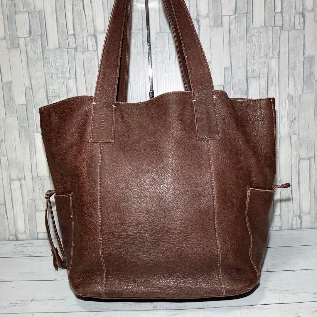 希少 genten トートバック A4 大容量 茶 肩掛け チャーム