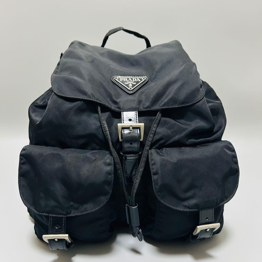 美品PRADA プラダ 巾着型 リュックサック デイパック レディースブラック