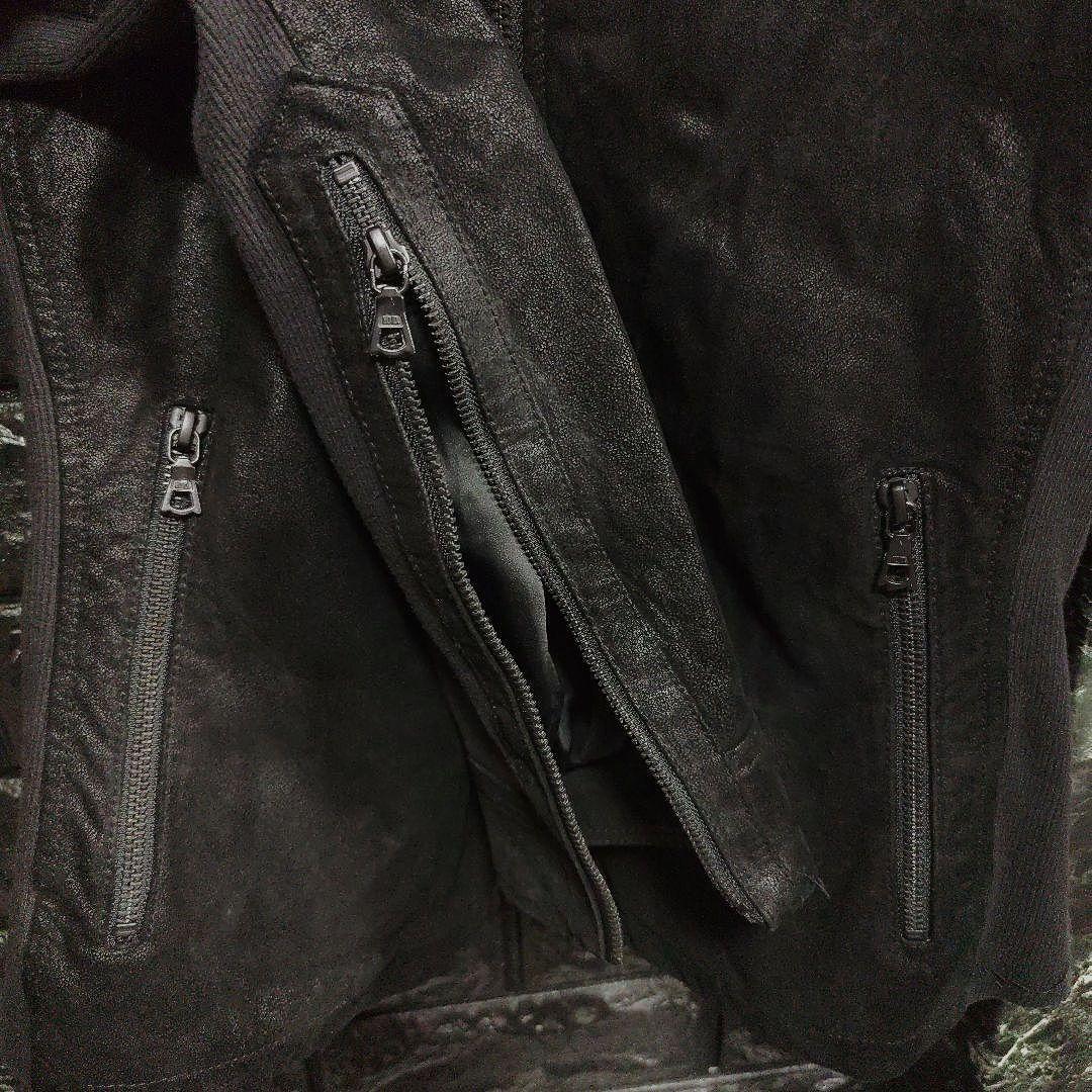 良品　ノーアイディー　レザースエード　フーデッドジャケット