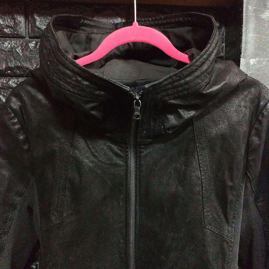 良品　ノーアイディー　レザースエード　フーデッドジャケット