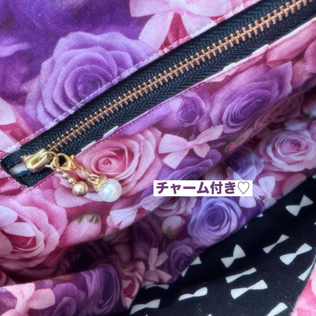 ゆ*ら様 コヤンイサムチョン♡ハチワレにゃんこの薔薇×ヌビポケット付きトートバッ