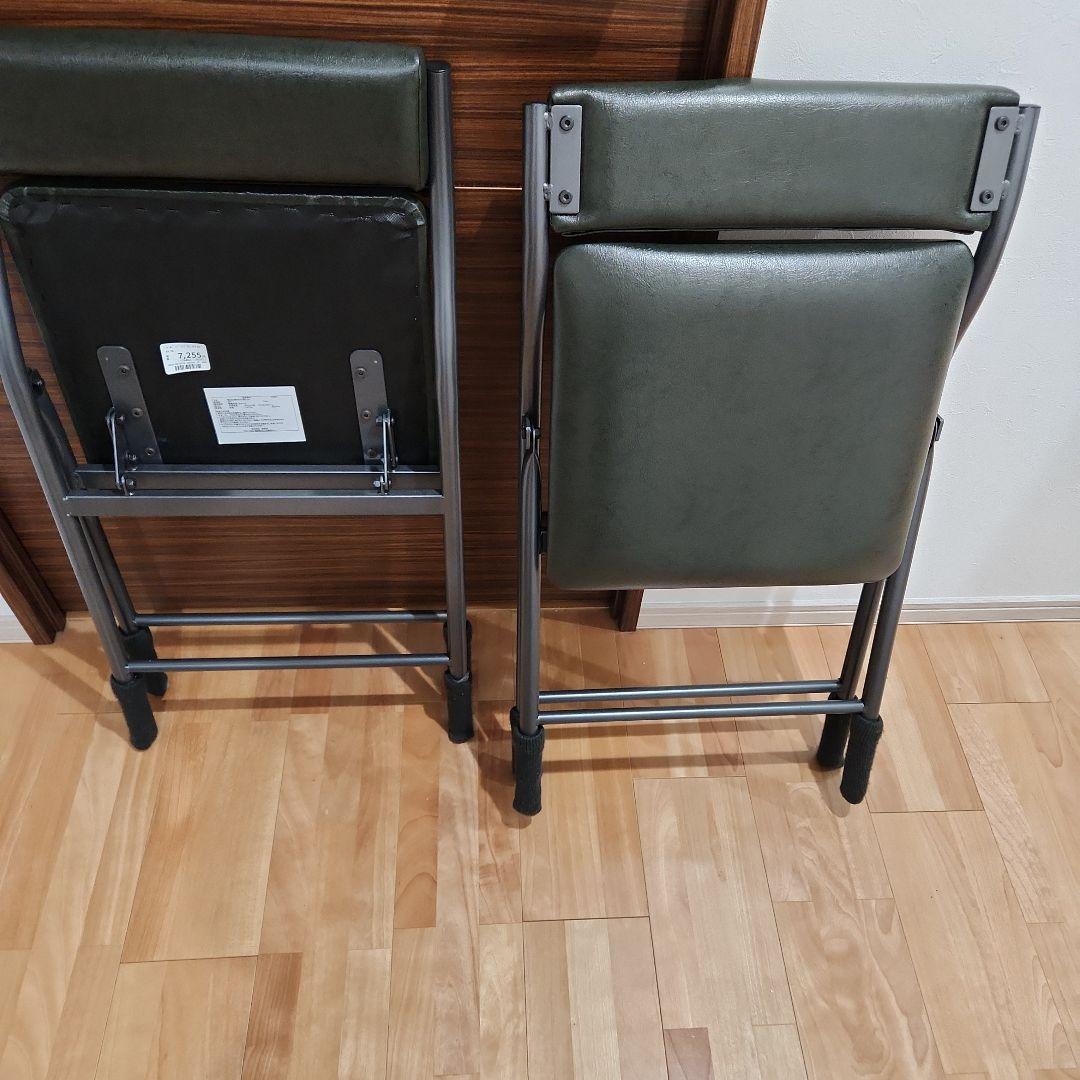 関家具ダークグリーン折りたたみ椅子2脚セット